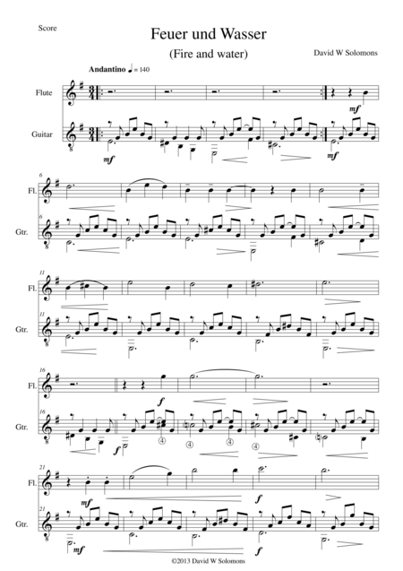 Free Sheet Music Feuer Und Wasser Fire And Water For Flute And Guitar