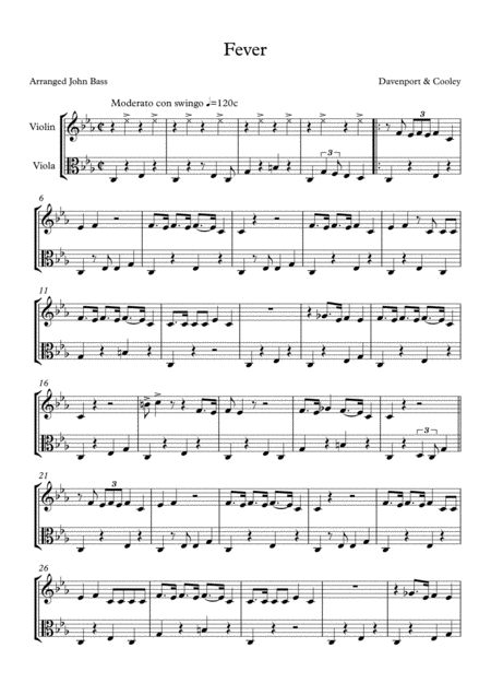 Fever Arranged For Violin And Viola Sheet Music