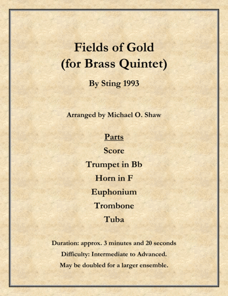Free Sheet Music Fields Of Gold For Brass Quintet Tmp Hn Euph Tbn Tuba