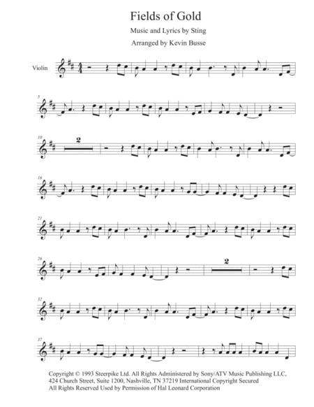 Fields Of Gold Original Key Violin Sheet Music