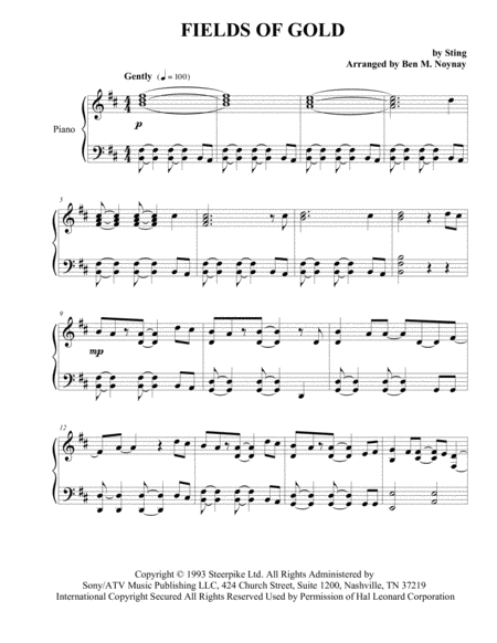 Fields Of Gold Piano Solo Sheet Music