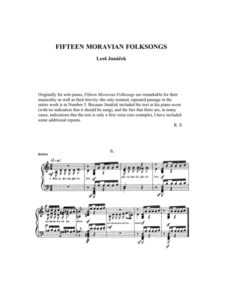 Fifteen Moravian Folk Songs For Euphonium And Piano Sheet Music