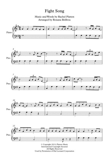 Free Sheet Music Fight Song By Rachel Platten Easy Piano