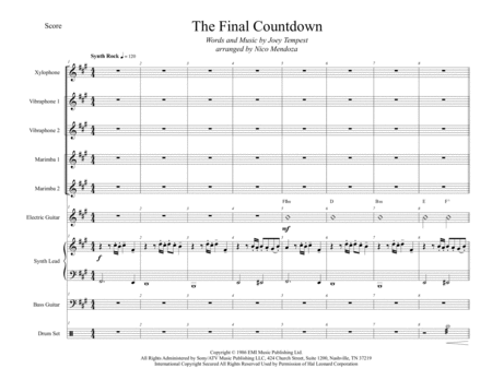 Final Countdown Arranged For Percussion Ensemble Sheet Music