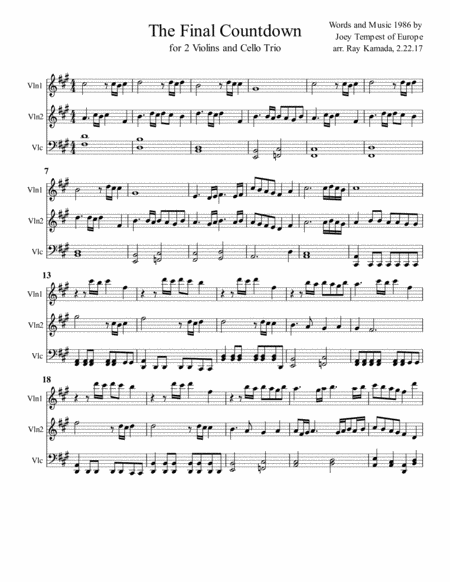 Free Sheet Music Final Countdown For Two Violins And Cello Trio