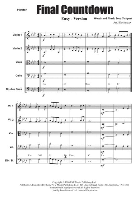 Final Countdown Stringensemble Easy Version Sheet Music