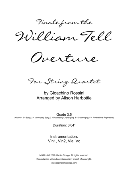 Finale From William Tell Overture String Quartet Sheet Music