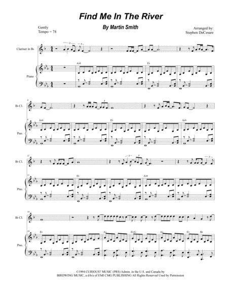 Free Sheet Music Find Me In The River For Bb Clarinet Solo And Piano