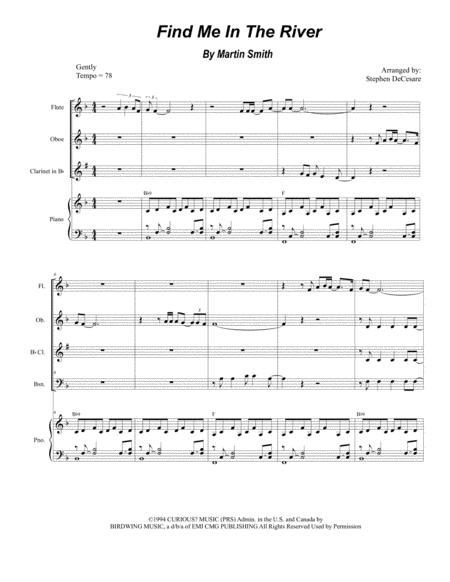Free Sheet Music Find Me In The River For Woodwind Quartet And Piano