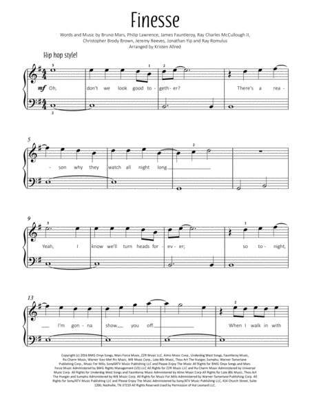 Finesse Bruno Mars Easy Piano Sheet Music