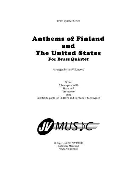 Finland National Anthem And Us National Anthem For Brass Quintet Sheet Music