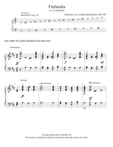 Free Sheet Music Finlandia Handbell Arrangement For Level 2 Easy For 2 Or 3 Octave Handbells Arranged By Linda Mckechnie