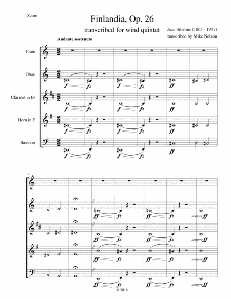 Free Sheet Music Finlandia Wind Quintet