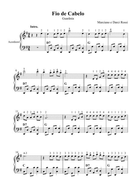 Free Sheet Music Fio De Cabelo Partitura Para Acordeon Sheet Music For Accordion