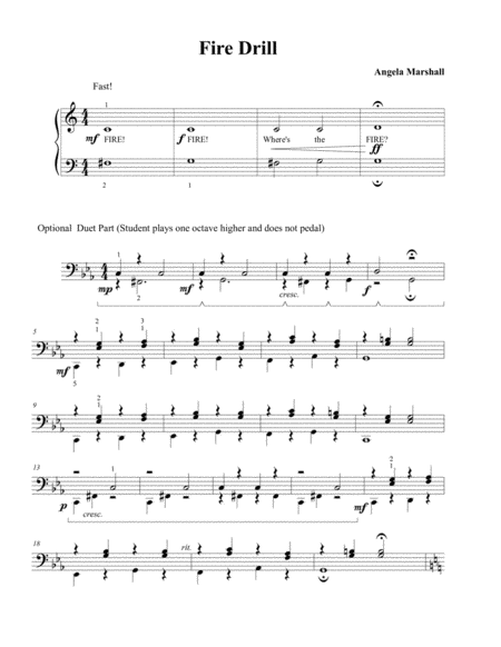 Fire Drill Early Elementary Piano Easy Sheet Music