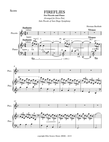 Free Sheet Music Fireflies For Piccolo And Piano