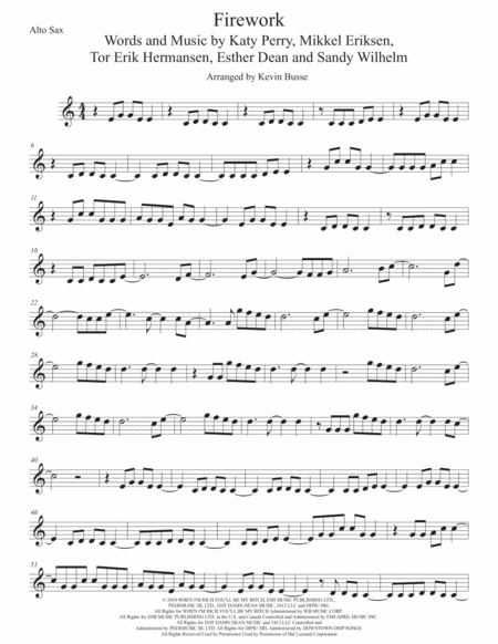 Firework Easy Key Of C Alto Sax Sheet Music