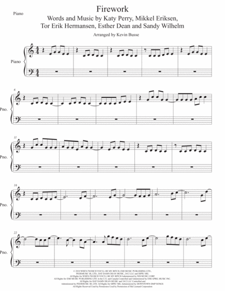 Firework Easy Key Of C Piano Sheet Music