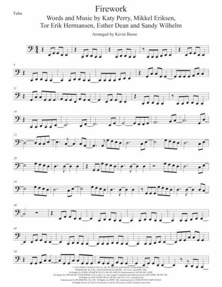 Firework Easy Key Of C Tuba Sheet Music