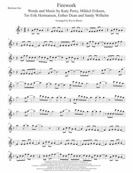 Free Sheet Music Firework Original Key Bari Sax