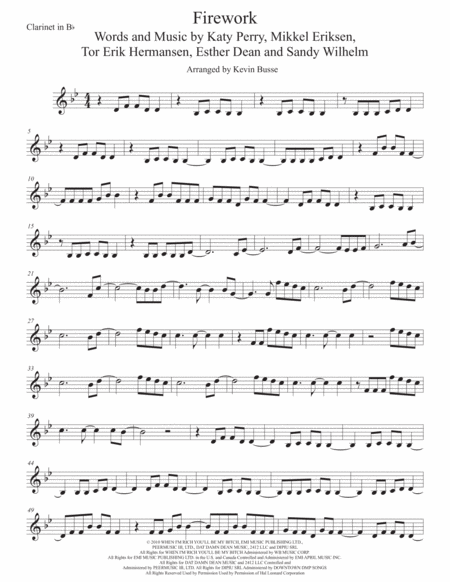 Firework Original Key Clarinet Sheet Music