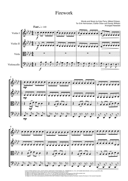Free Sheet Music Firework String Quartet Score And Parts