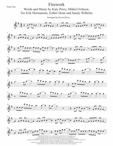 Firework Tenor Sax Sheet Music