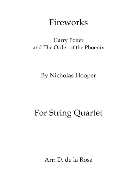 Fireworks Harry Potter And The Order Of The Phoenix Nicholas Hooper For String Quartet Full Score And Parts Sheet Music