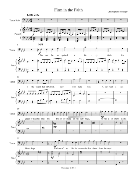 Free Sheet Music Firm In The Faith For Tenor Solo And Piano Orchestral Version Sold Separately