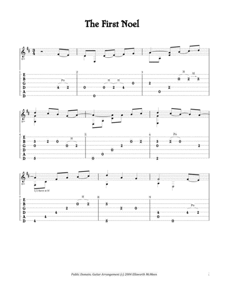 Free Sheet Music First Noel For Fingerstyle Guitar Tuned Drop D
