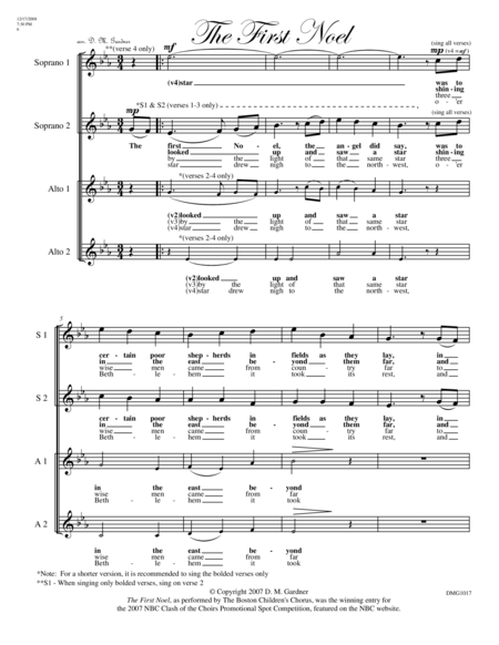 First Noel Ssaa Unaccompanied Sheet Music