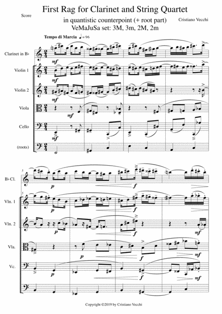 Free Sheet Music First Rag For Clarinet And String Quartet