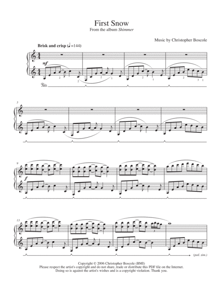 Free Sheet Music First Snow Piano Solo By Christopher Boscole