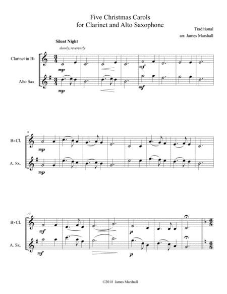 Five Christmas Carols For Clarinet And Alto Saxophone Sheet Music