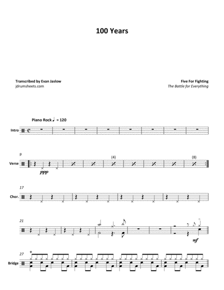 Five For Fighting 100 Years Sheet Music