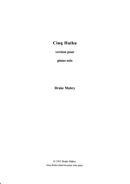 Five Haiku For Piano Sheet Music