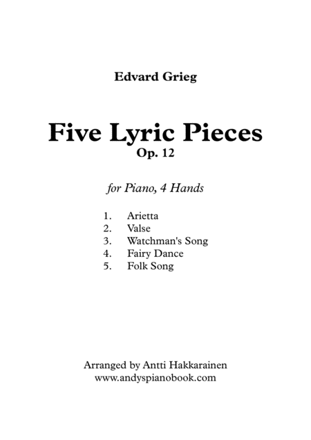 Five Lyric Pieces Op 12 Piano 4 Hands Sheet Music