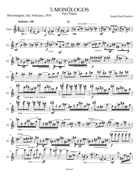 Five Monologues For Solo Flute Sheet Music