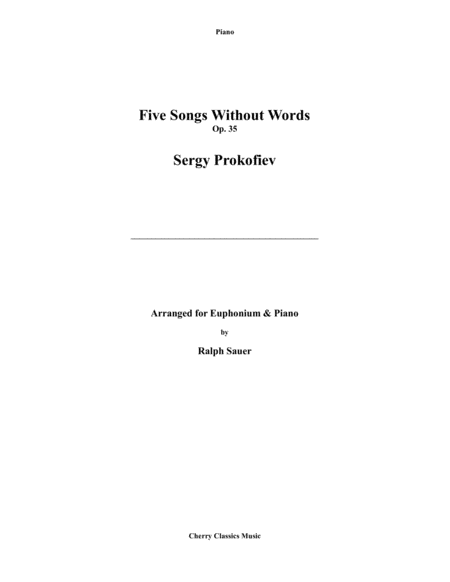 Five Songs Without Words For Euphonium Piano Sheet Music