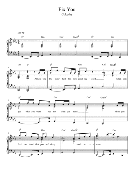 Fix You Coldplay Sheet Music