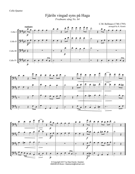 Fjriln Vingad Syns P Haga For Cello Quartet Sheet Music