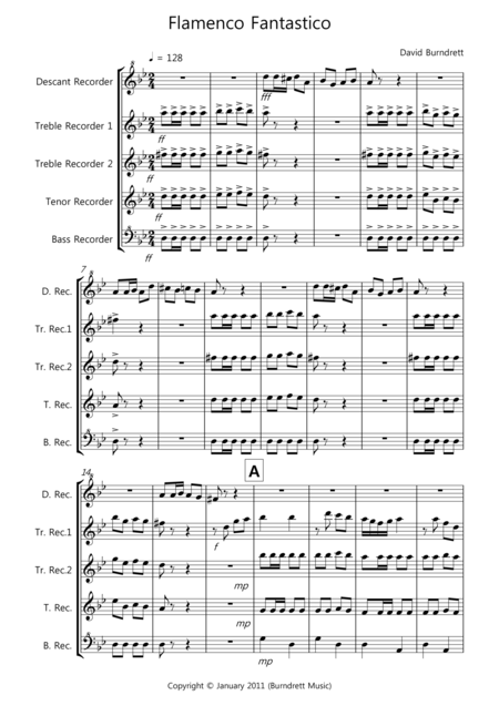 Free Sheet Music Flamenco Fantastico For Recorder Quintet