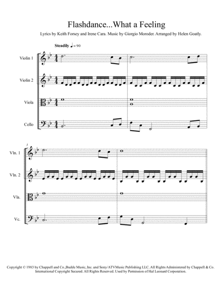 Flashdance What A Feeling By Irene Cara Arranged For String Quartet Sheet Music