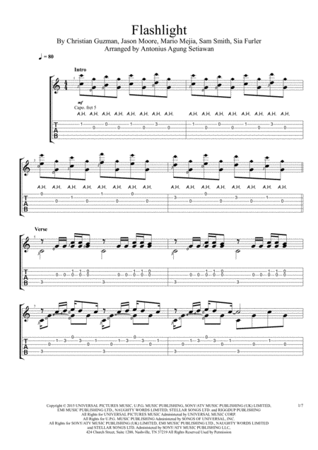 Free Sheet Music Flashlight Solo Guitar Tablature