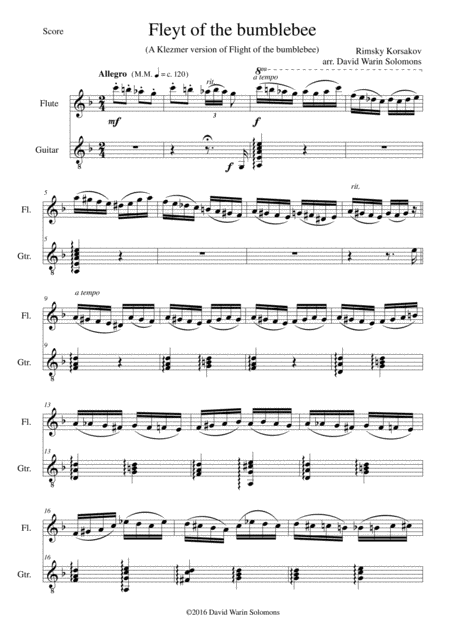 Free Sheet Music Fleyt Of The Bumblebee For Flute And Guitar