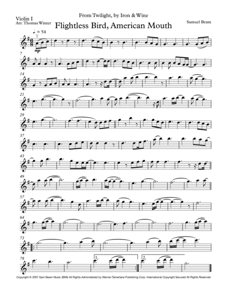 Free Sheet Music Flightless Bird American Mouth String Quartet Trio Duo Or Solo Violin