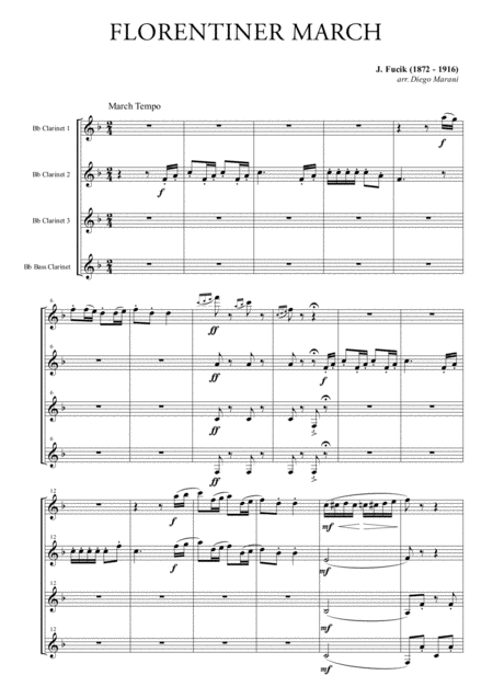 Florentiner March For Clarinet Quartet Sheet Music