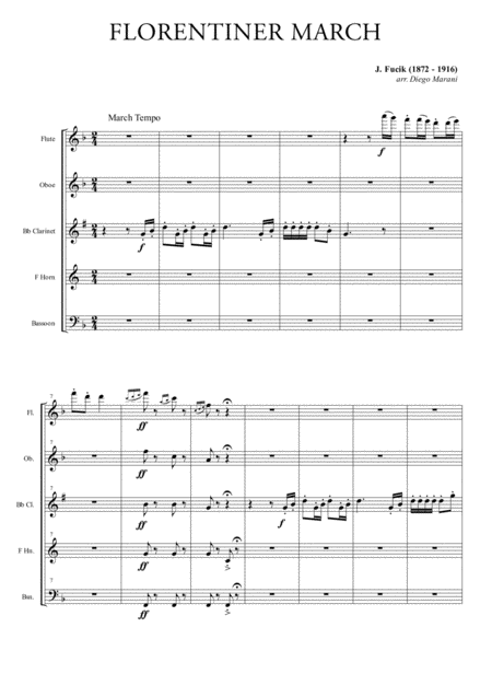 Florentiner March For Woodwind Quintet Sheet Music