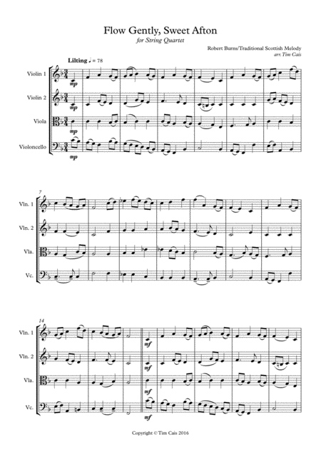 Flow Gently Sweet Afton String Quartet Sheet Music