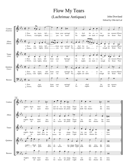 Flow My Tears Arrangement For 5 Voices Sheet Music